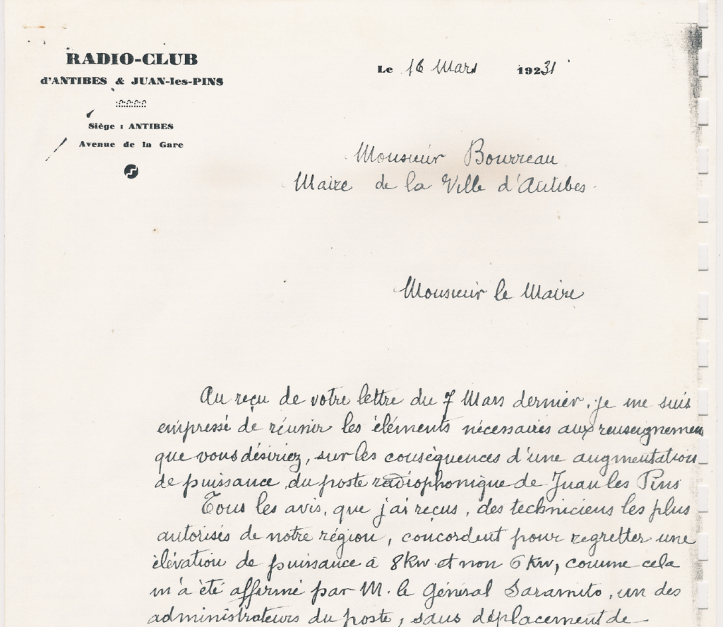archives historique du radio club d'antibes juan-les-pins 1931