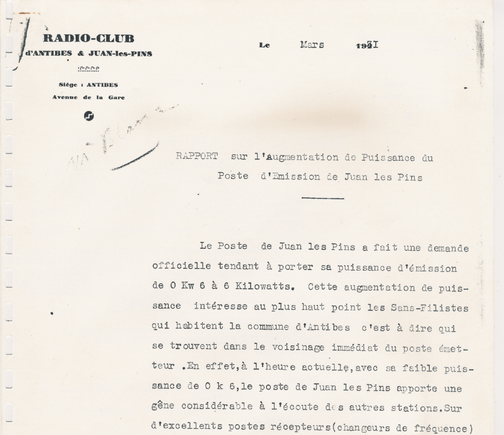 archives historique du radio club d'antibes juan-les-pins 1931